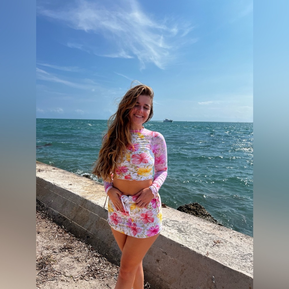 Hurley X LOVESHACKFANCY long sleeve cropped swim top and skirt